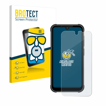 Parte frontale di una confezione del prodotto con il logo del marchio BROTECT. Accanto è raffigurato il dispositivo Beafon MX1