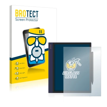 Parte frontale di una confezione del prodotto con il logo del marchio BROTECT. Accanto è raffigurato il dispositivo Boox Note 