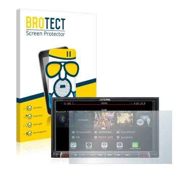 Parte frontale di una confezione del prodotto con il logo del marchio BROTECT. Accanto è raffigurato il dispositivo Alpine iLX