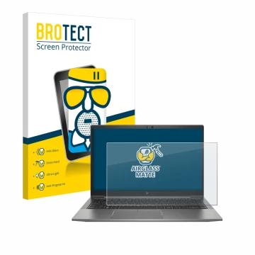 Parte frontale di una confezione del prodotto con il logo del marchio BROTECT. Accanto è raffigurato il dispositivo HP ZBook F