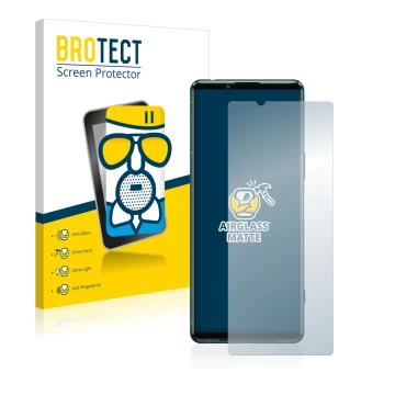 Parte frontale di una confezione del prodotto con il logo del marchio BROTECT. Accanto è raffigurato il dispositivo Sony Xperi