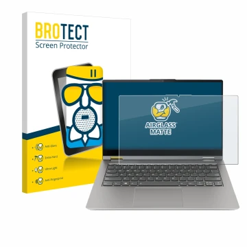 Parte frontale di una confezione del prodotto con il logo del marchio BROTECT. Accanto è raffigurato il dispositivo Lenovo Thi