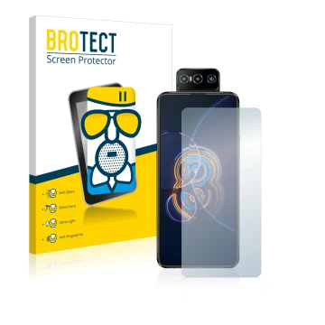 Parte frontale di una confezione del prodotto con il logo del marchio BROTECT. Accanto è raffigurato il dispositivo ASUS ZenFo