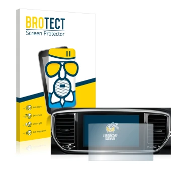 Parte frontale di una confezione del prodotto con il logo del marchio BROTECT. Accanto è raffigurato il dispositivo Kia Sporta