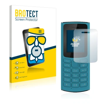 Parte frontale di una confezione del prodotto con il logo del marchio BROTECT. Accanto è raffigurato il dispositivo Nokia 105 