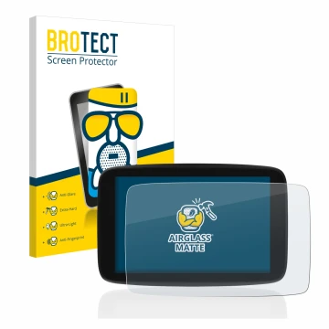 Parte frontale di una confezione del prodotto con il logo del marchio BROTECT. Accanto è raffigurato il dispositivo TomTom Go 