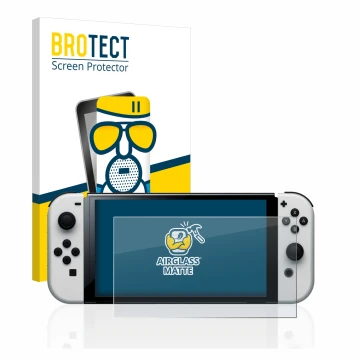 Parte frontale di una confezione del prodotto con il logo del marchio BROTECT. Accanto è raffigurato il dispositivo Nintendo S