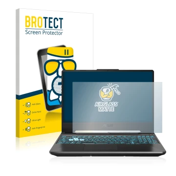 Parte frontale di una confezione del prodotto con il logo del marchio BROTECT. Accanto è raffigurato il dispositivo ASUS TUF G