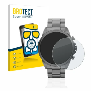 Parte frontale di una confezione del prodotto con il logo del marchio BROTECT. Accanto è raffigurato il dispositivo Fossil Gen