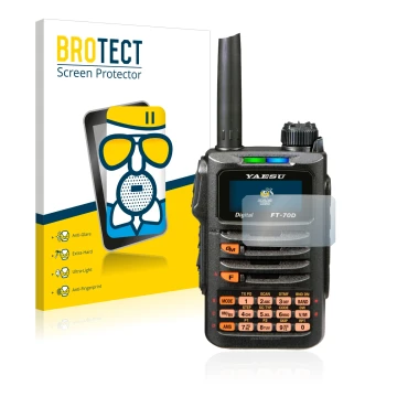 Parte frontale di una confezione del prodotto con il logo del marchio BROTECT. Accanto è raffigurato il dispositivo Yaesu FT-7