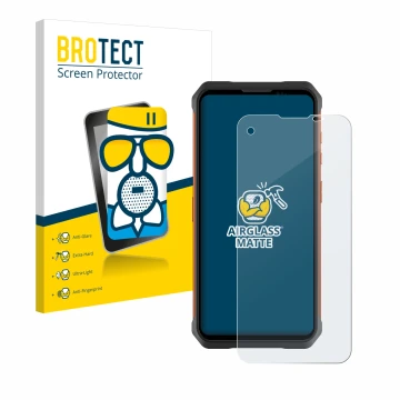 Parte frontale di una confezione del prodotto con il logo del marchio BROTECT. Accanto è raffigurato il dispositivo Doogee V10