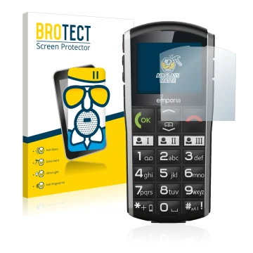Parte frontale di una confezione del prodotto con il logo del marchio BROTECT. Accanto è raffigurato il dispositivo Emporia Si