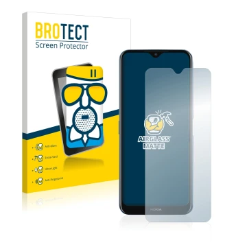 Parte frontale di una confezione del prodotto con il logo del marchio BROTECT. Accanto è raffigurato il dispositivo Nokia G50 