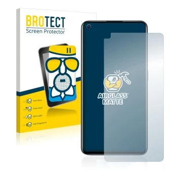 Parte frontale di una confezione del prodotto con il logo del marchio BROTECT. Accanto è raffigurato il dispositivo realme GT 