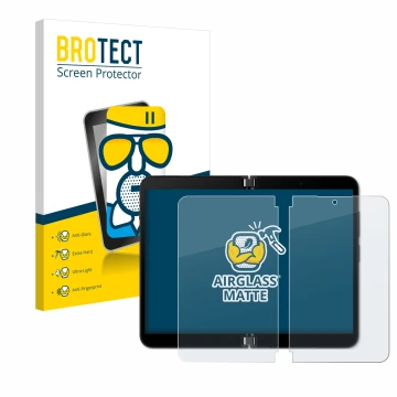 Parte frontale di una confezione del prodotto con il logo del marchio BROTECT. Accanto è raffigurato il dispositivo Microsoft 