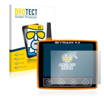 Parte frontale di una confezione del prodotto con il logo del marchio BROTECT. Accanto è raffigurato il dispositivo Skytraxx 4