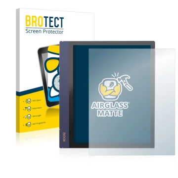 Parte frontale di una confezione del prodotto con il logo del marchio BROTECT. Accanto è raffigurato il dispositivo Boox Note 