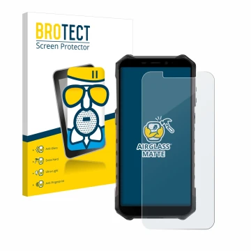 Parte frontale di una confezione del prodotto con il logo del marchio BROTECT. Accanto è raffigurato il dispositivo Ulefone Ar