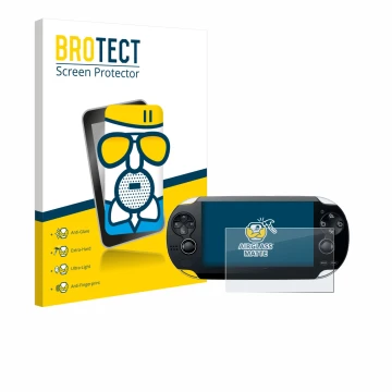 Parte frontale di una confezione del prodotto con il logo del marchio BROTECT. Accanto è raffigurato il dispositivo Sony Plays