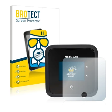 Parte frontale di una confezione del prodotto con il logo del marchio BROTECT. Accanto è raffigurato il dispositivo Netgear Ni