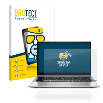 Parte frontale di una confezione del prodotto con il logo del marchio BROTECT. Accanto è raffigurato il dispositivo HP EliteBo