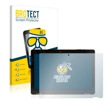 Parte frontale di una confezione del prodotto con il logo del marchio BROTECT. Accanto è raffigurato il dispositivo Hannspree 