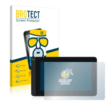 Parte frontale di una confezione del prodotto con il logo del marchio BROTECT. Accanto è raffigurato il dispositivo Huion Kamv
