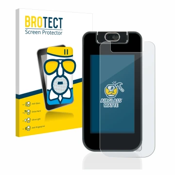 Parte frontale di una confezione del prodotto con il logo del marchio BROTECT. Accanto è raffigurato il dispositivo Vtech Kidi