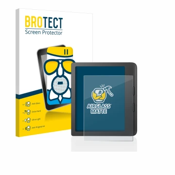 Parte frontale di una confezione del prodotto con il logo del marchio BROTECT. Accanto è raffigurato il dispositivo Tolino Vis