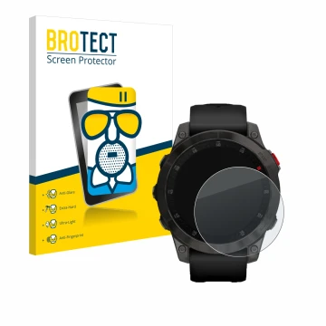 Parte frontale di una confezione del prodotto con il logo del marchio BROTECT. Accanto è raffigurato il dispositivo Garmin epi