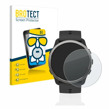 Parte frontale di una confezione del prodotto con il logo del marchio BROTECT. Accanto è raffigurato il dispositivo Suunto 5 P