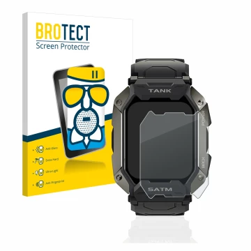 Parte frontale di una confezione del prodotto con il logo del marchio BROTECT. Accanto è raffigurato il dispositivo Kospet Tan