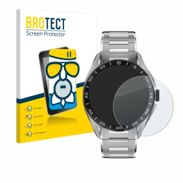 Parte frontale di una confezione del prodotto con il logo del marchio BROTECT. Accanto è raffigurato il dispositivo TAG Heuer 