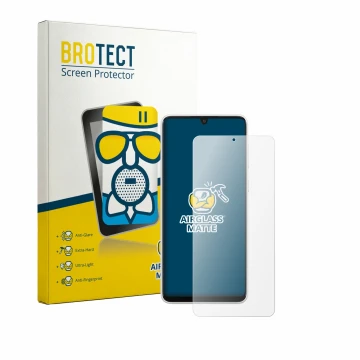 Parte frontale di una confezione del prodotto con il logo del marchio BROTECT. Accanto è raffigurato il dispositivo Samsung Ga