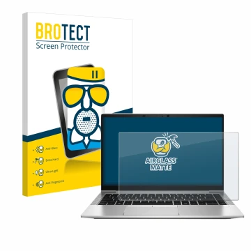 Parte frontale di una confezione del prodotto con il logo del marchio BROTECT. Accanto è raffigurato il dispositivo HP EliteBo