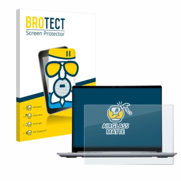 Parte frontale di una confezione del prodotto con il logo del marchio BROTECT. Accanto è raffigurato il dispositivo Framework 