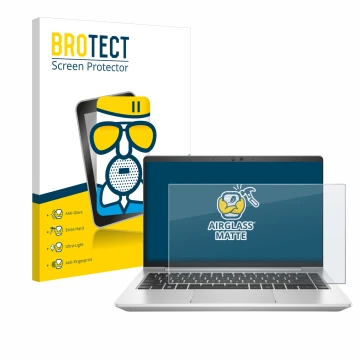 Parte frontale di una confezione del prodotto con il logo del marchio BROTECT. Accanto è raffigurato il dispositivo HP EliteBo