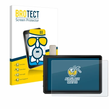 Parte frontale di una confezione del prodotto con il logo del marchio BROTECT. Accanto è raffigurato il dispositivo Garmin Tre