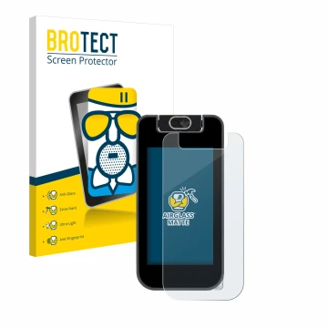 Parte frontale di una confezione del prodotto con il logo del marchio BROTECT. Accanto è raffigurato il dispositivo Vtech Kidi