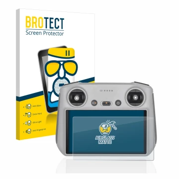 Parte frontale di una confezione del prodotto con il logo del marchio BROTECT. Accanto è raffigurato il dispositivo DJI RC Con