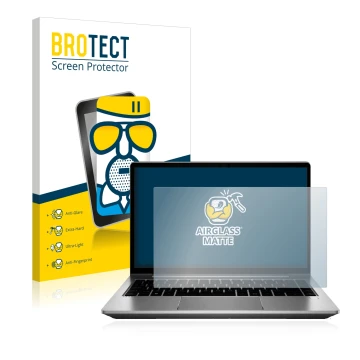 Parte frontale di una confezione del prodotto con il logo del marchio BROTECT. Accanto è raffigurato il dispositivo HP ProBook