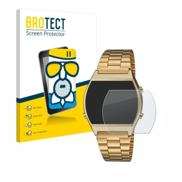 Parte frontale di una confezione del prodotto con il logo del marchio BROTECT. Accanto è raffigurato il dispositivo Casio Retr