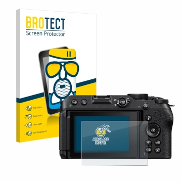 Parte frontale di una confezione del prodotto con il logo del marchio BROTECT. Accanto è raffigurato il dispositivo Nikon Z 30