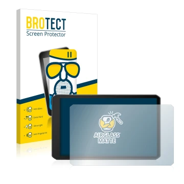 Parte frontale di una confezione del prodotto con il logo del marchio BROTECT. Accanto è raffigurato il dispositivo Garmin dez
