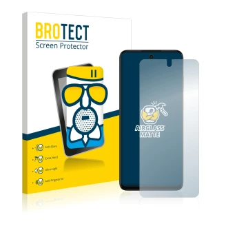 Parte frontale di una confezione del prodotto con il logo del marchio BROTECT. Accanto è raffigurato il dispositivo Motorola M