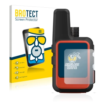 Parte frontale di una confezione del prodotto con il logo del marchio BROTECT. Accanto è raffigurato il dispositivo Garmin inR