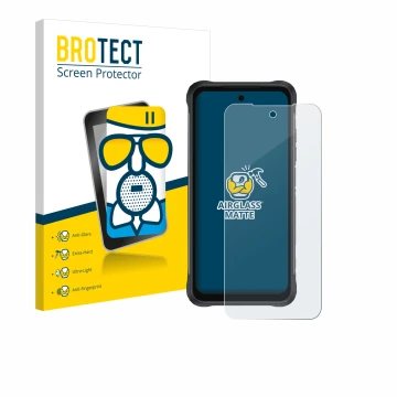 Parte frontale di una confezione del prodotto con il logo del marchio BROTECT. Accanto è raffigurato il dispositivo Umidigi Bi