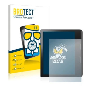 Parte frontale di una confezione del prodotto con il logo del marchio BROTECT. Accanto è raffigurato il dispositivo Tolino Epo