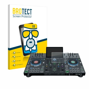 Parte frontale di una confezione del prodotto con il logo del marchio BROTECT. Accanto è raffigurato il dispositivo Denon DJ P