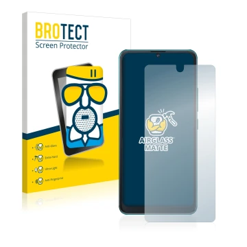Parte frontale di una confezione del prodotto con il logo del marchio BROTECT. Accanto è raffigurato il dispositivo Cubot Note